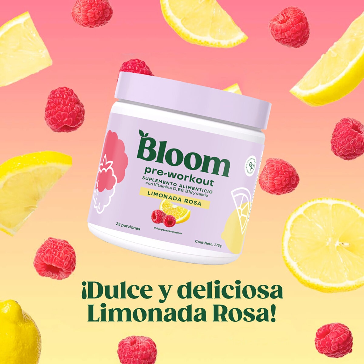 Bloom Pre-Workout Con Vitamina C, B6,B12 Limonada Rosa