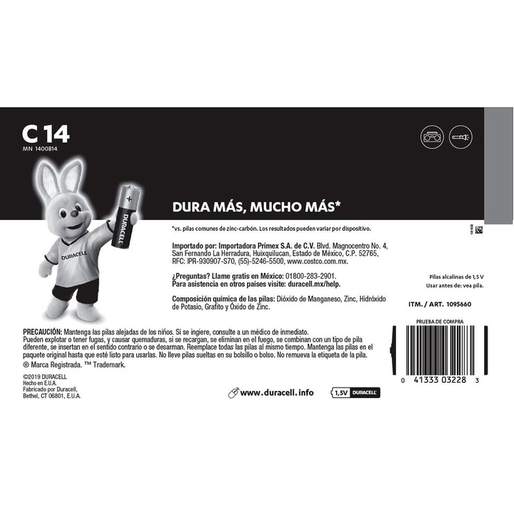 Duracell, Pilas Alcalinas C de 14 piezas Duracell, Pilas Alcalinas C de 14 piezas