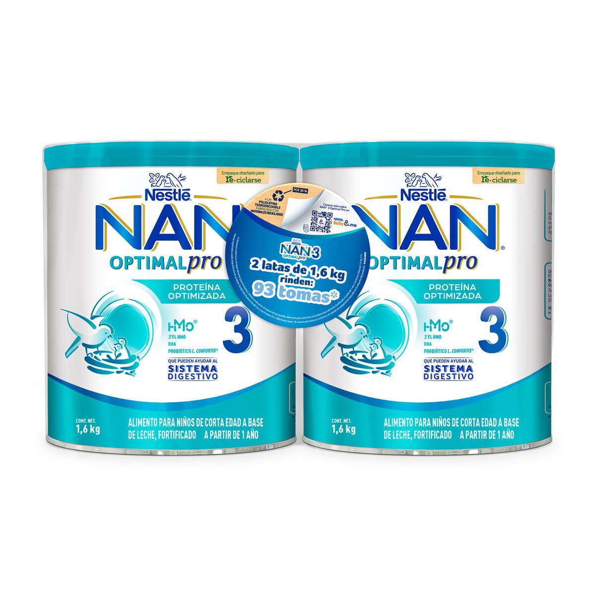 NAN 3 Optimal Pro de 1 a 2 Años 2 Latas de 1.6kg c/u