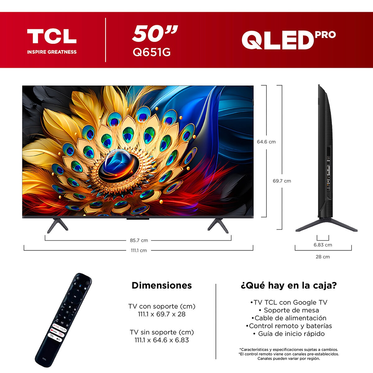 TCL Pantalla 50" 4K QLED Google TV