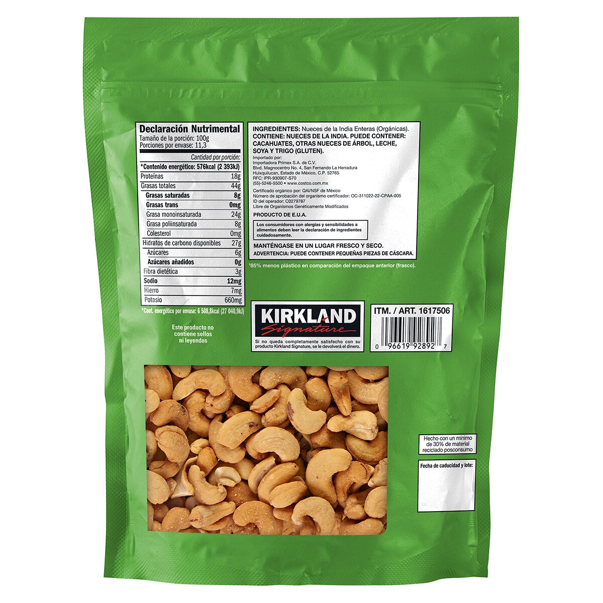 Kirkland Signature Nueces de la India Orgánicas sin Tostar y sin Sal 1.13 kg Kirkland Signature Nueces de la India Orgánicas sin Tostar y sin Sal 1.13 kg