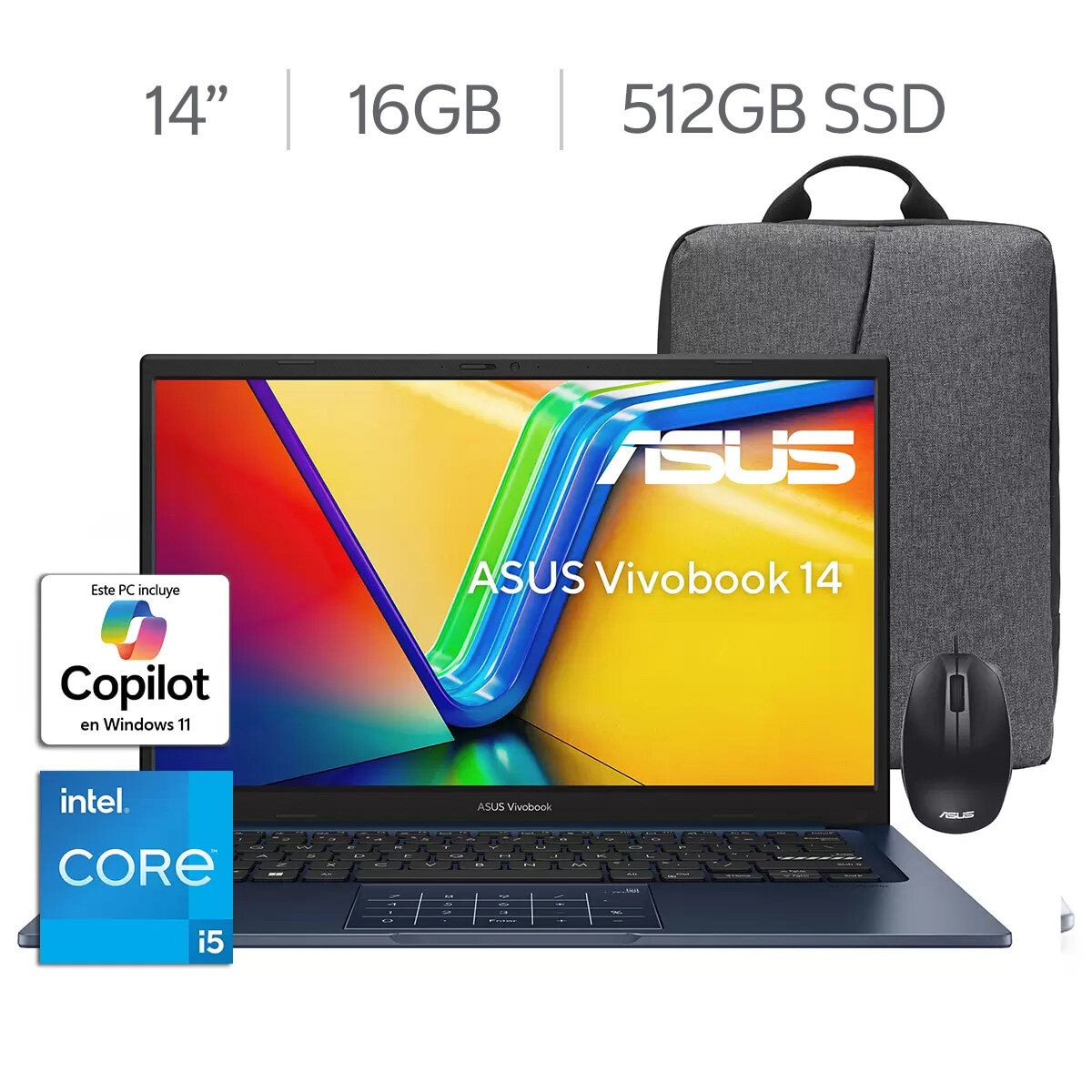 ASUS Vivobook 14 Laptop 14" Full HD Intel Core i5 16GB 512GB SSD ASUS Vivobook 14 Laptop 14" Full HD Intel Core i5 16GB 512GB SSD
