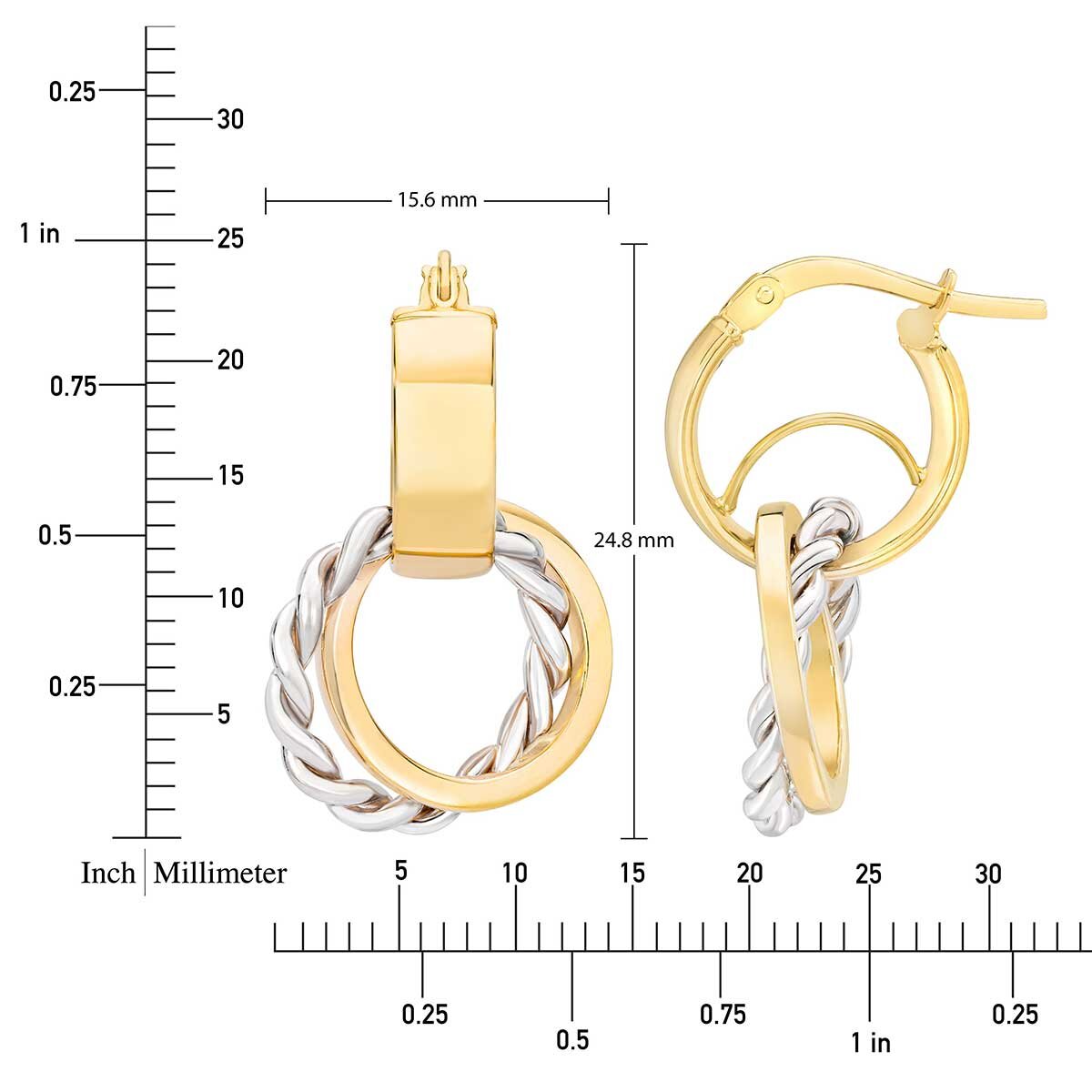 Arracadas, Oro Amarillo y Blanco de 14K