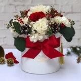 Bouquet Navidad, Listón Rojo, Caja Blanca