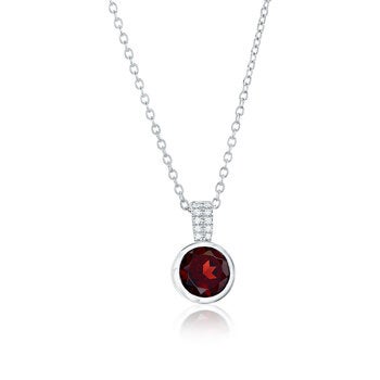 Collar de Granate Rojo Redondo, Oro Blanco 14k Collar de Granate Rojo Redondo, Oro Blanco 14k