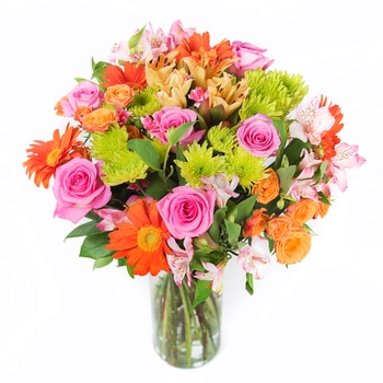 Bouquet mixto de 28 tallos en tonos rosas y naranjas Bouquet mixto de 28 tallos en tonos rosas y naranjas