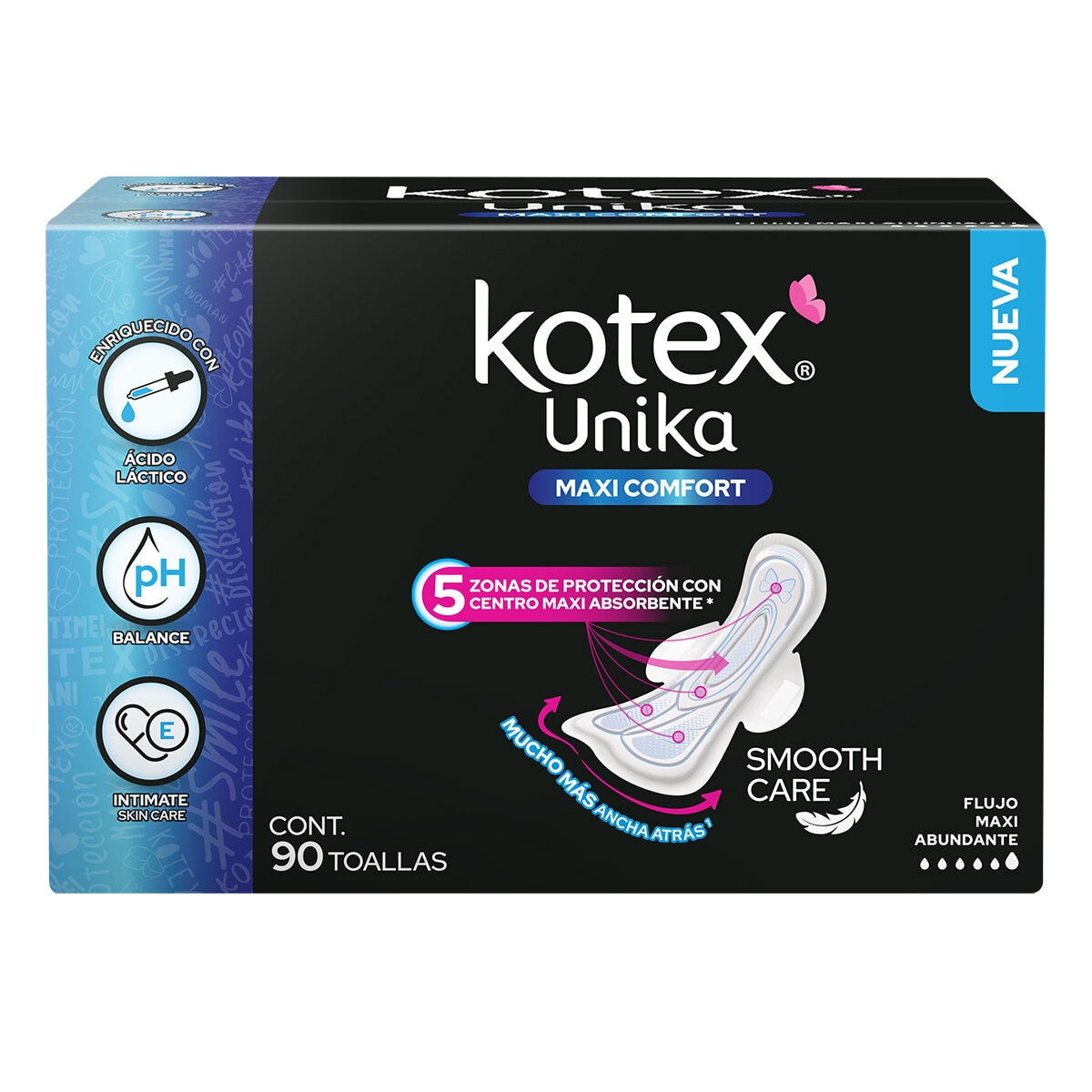 Kotex Unika Maxi Comfort Toalla Femenina 90 pzas