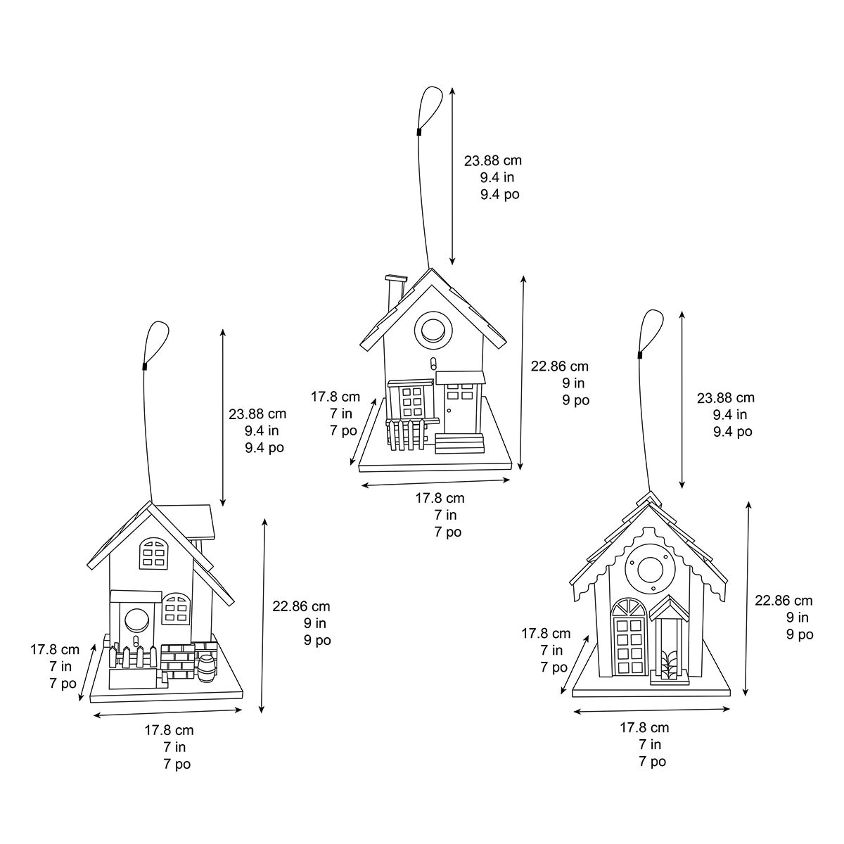 Stylecraft, Paquete de 3 Casitas de Madera para Aves