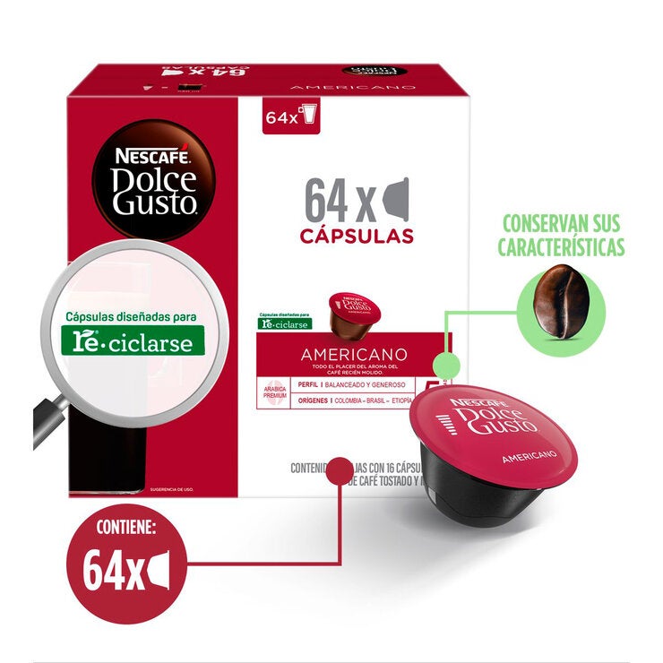 Nescafé Dolce Gusto, 64 cápsulas sabor Americano Nescafé Dolce Gusto, 64 cápsulas sabor Americano