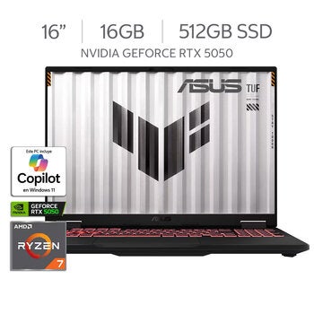 ASUS TUF A16 Laptop Gaming 16" Full HD NVIDIA GeForce RTX 5050 AMD Ryzen 7 16GB 512GB SSD ASUS TUF A16 Laptop Gaming 16" Full HD NVIDIA GeForce RTX 5050 AMD Ryzen 7 16GB 512GB SSD