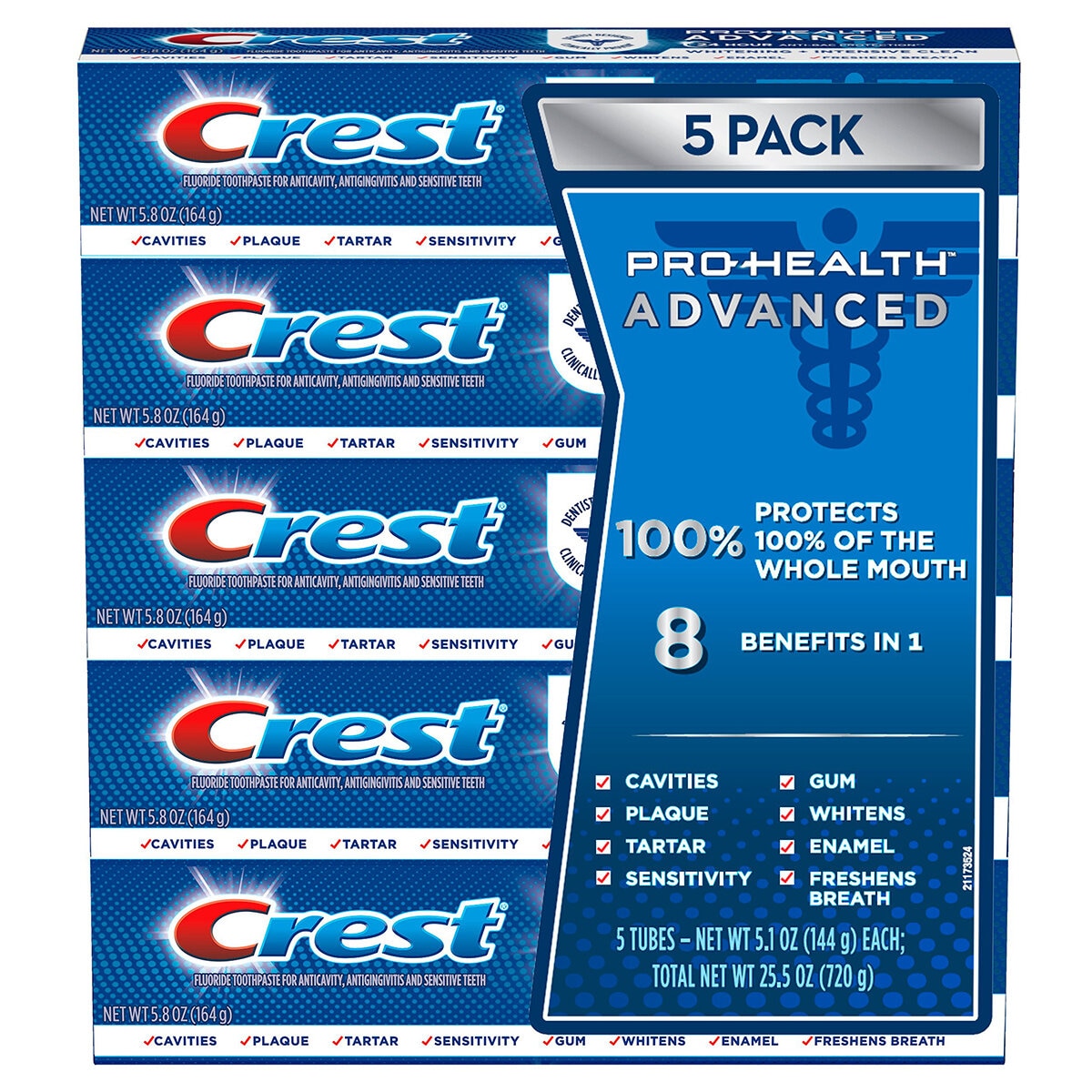 Crest Pasta de Dientes Pro Health Advanced 5 pzas de 144 g c/u