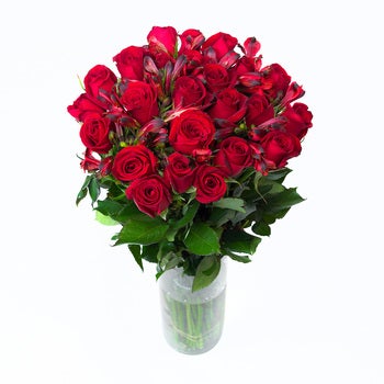 Bouquet 24 rosas con 10 alstromelias color rojo Bouquet 24 rosas con 10 alstromelias color rojo