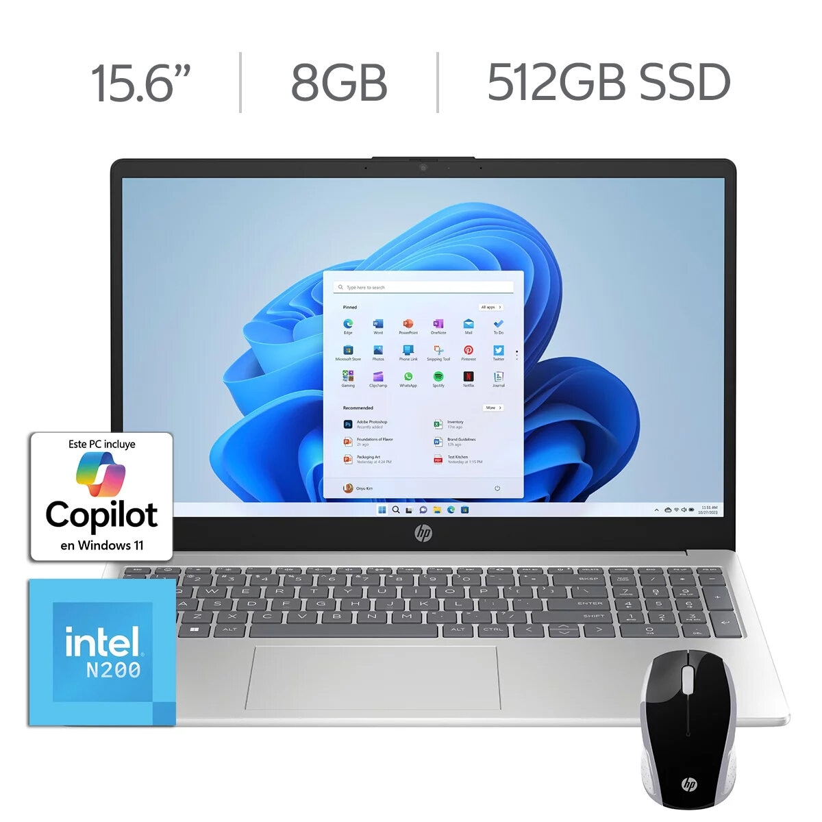 HP 15-fd0037la Laptop 15.6" HD Intel N200 8GB 512GB + HP 200 Mouse HP 15-fd0037la Laptop 15.6" HD Intel N200 8GB 512GB + HP 200 Mouse