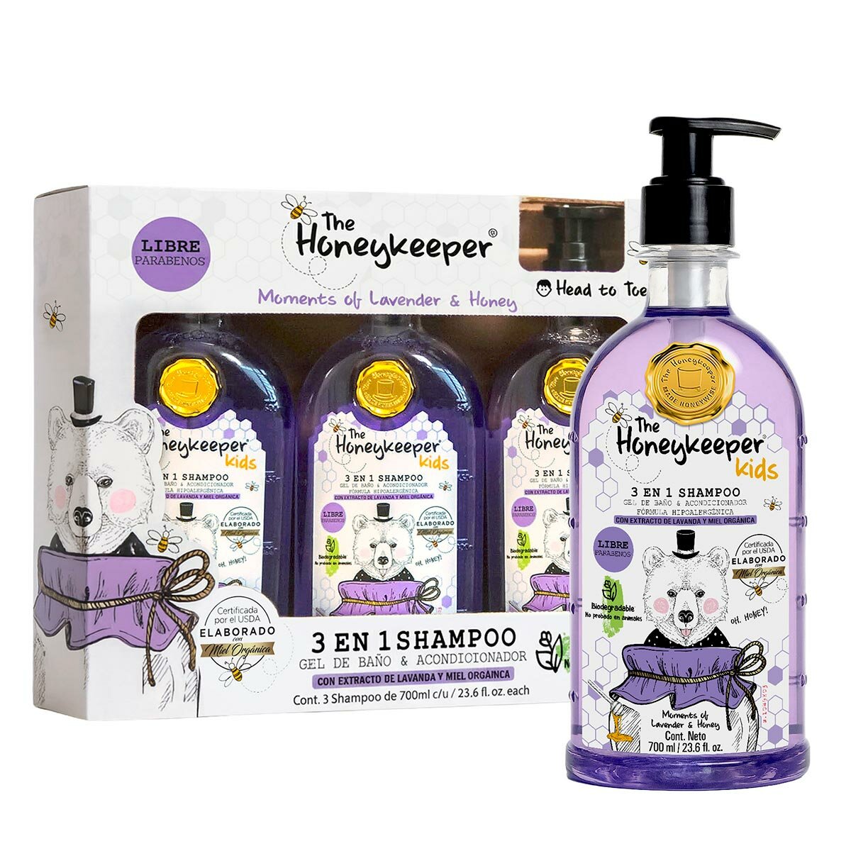 The Honeykeeper Shampoo 3 en 1 con Lavanda 3 pzas de 700 ml The Honeykeeper Shampoo 3 en 1 con Lavanda 3 pzas de 700 ml