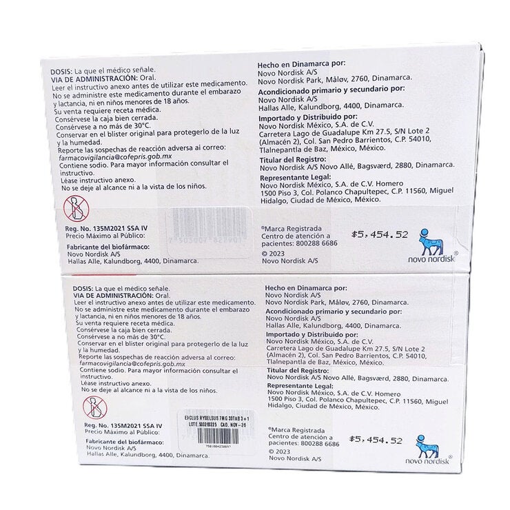 Rybelsus 7 mg 30 Tabletas 4 Pack Rybelsus 7 mg 30 Tabletas 4 Pack