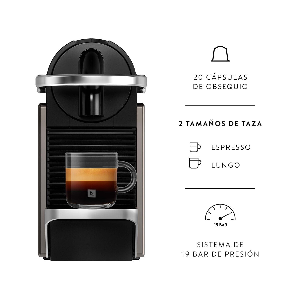 Nespresso, Cafetera Combo PIXIE TITAN + Espumador de Leche Aeroccino 3