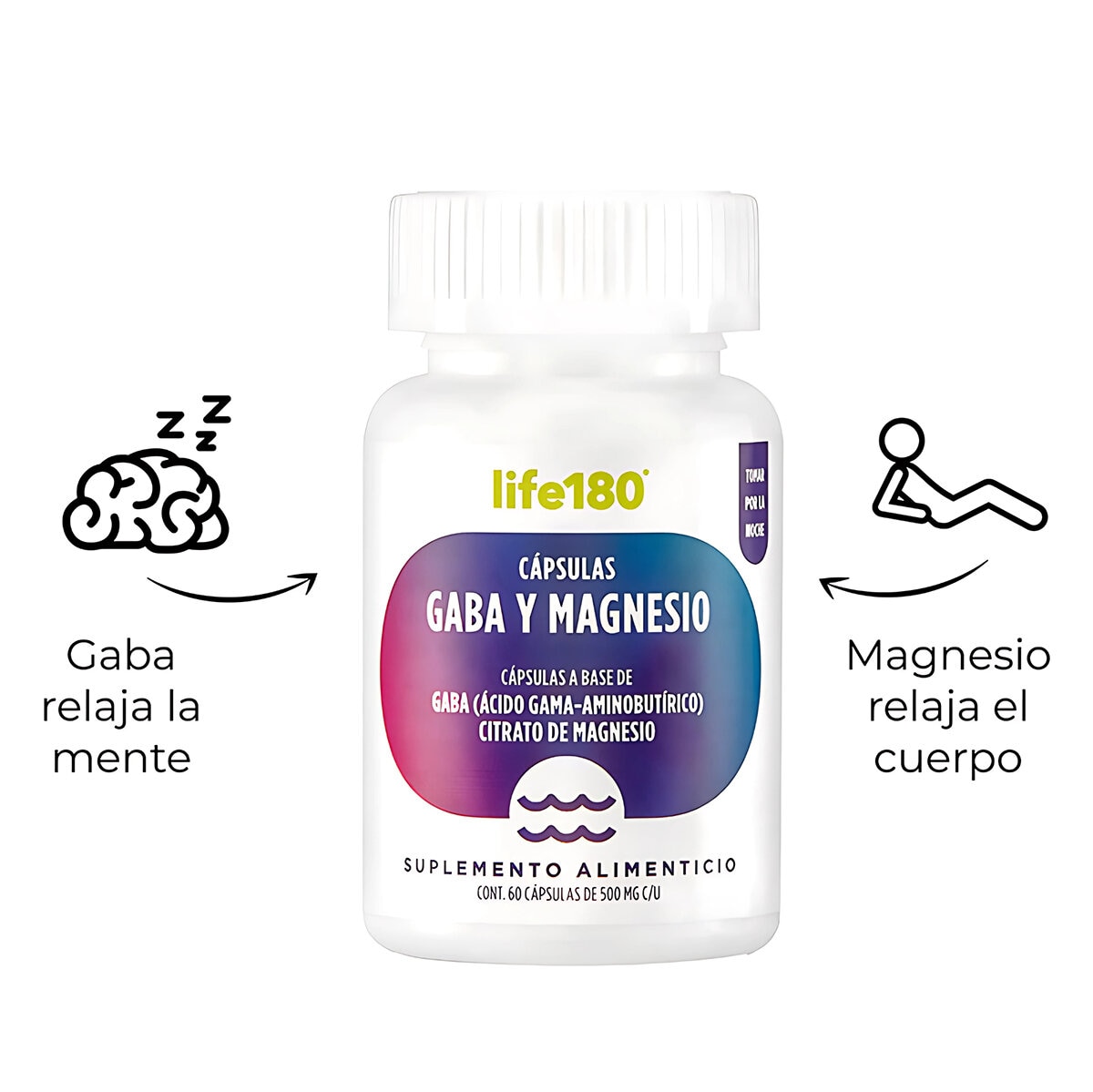 Life 180 GABA + Citrato de Magnesio 2 Frascos de 60 Cápsulas c/u Life 180 GABA + Citrato de Magnesio 2 Frascos de 60 Cápsulas c/u