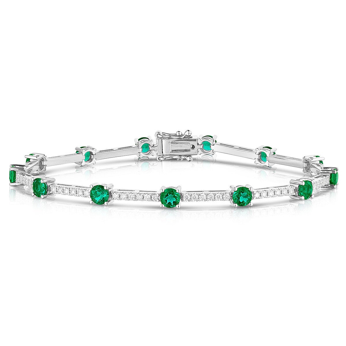 Pulsera de Esmeralda Creada y Diamantes .80ctw, Oro Blanco 14K Pulsera de Esmeralda Creada y Diamantes .80ctw, Oro Blanco 14K
