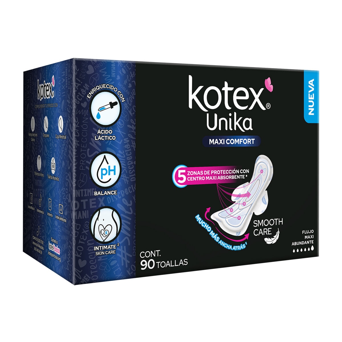 Kotex Unika Maxi Comfort Toalla Femenina 90 pzas