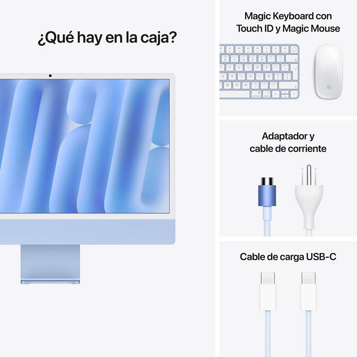 Apple iMac 24" 512GB 4.5K Chip M4 Azul CPU de 10 Núcleos GPU de 10 Núcleos Memoria Unificada de 24GB