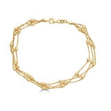 Pulsera, Oro Amarillo de 14K, de 3 Filas con cuentas