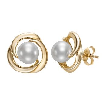 Aretes de Perlas Cultivadas, 7-7.5mm, de Oro Amarillo de 14K Aretes de Perlas Cultivadas, 7-7.5mm, de Oro Amarillo de 14K