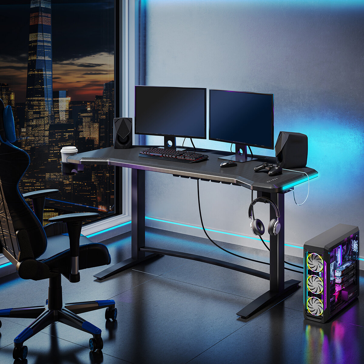 Tresanti, Escritorio con Luces LED de Altura Ajustable para Juegos Tresanti, Escritorio con Luces LED de Altura Ajustable para Juegos