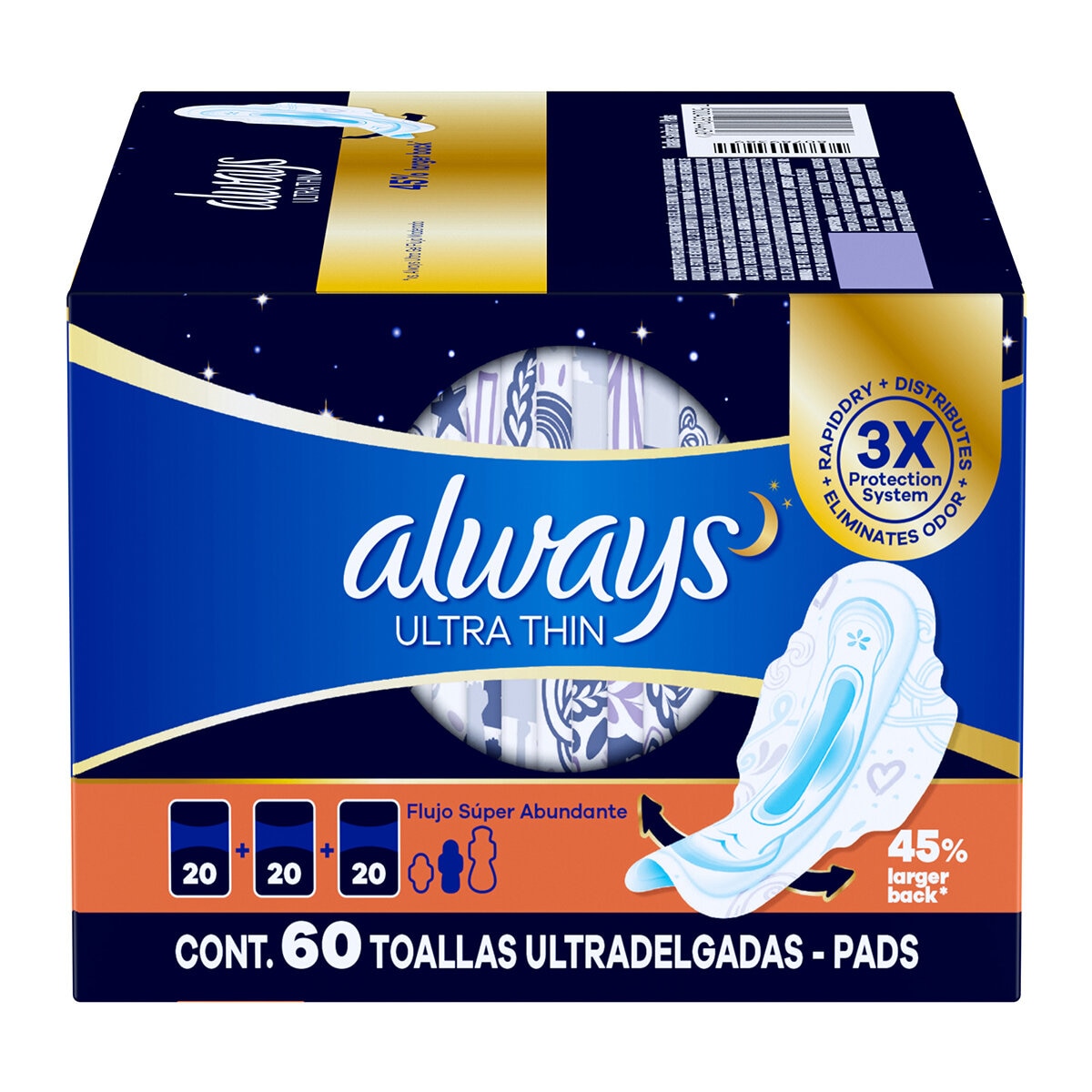 Always Toallas Femeninas Nocturna Ultrafinas 60 piezas