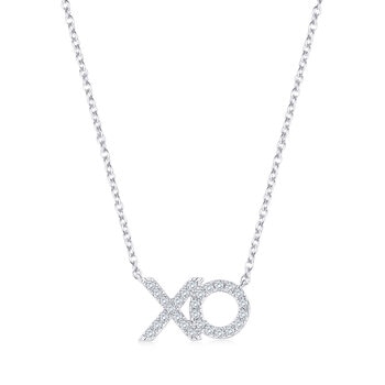 Collar de Diamantes 0.18ctw, con Dije de 'XO', Oro Blanco 14K Collar de Diamantes 0.18ctw, con Dije de 'XO', Oro Blanco 14K