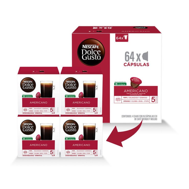 Nescafé Dolce Gusto, 64 cápsulas sabor Americano Nescafé Dolce Gusto, 64 cápsulas sabor Americano