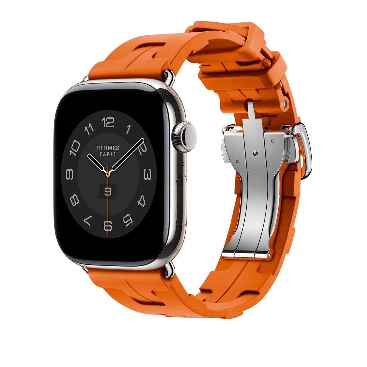 Apple Watch S10 Hermés (GPS + Cellular) Caja de titanio plata 46mm con Correa Kilim Simple Tour Naranja