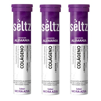 Seltz Colágeno 3 Tubos con 20 Tabletas Efervescentes c/u Sabor Mora Azul Seltz Colágeno 3 Tubos con 20 Tabletas Efervescentes c/u Sabor Mora Azul