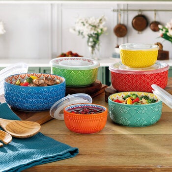 Signature Housewares Incorporated, Tazones de Cerámica con Tapa, 12 piezas Signature Housewares Incorporated, Tazones de Cerámica con Tapa, 12 piezas