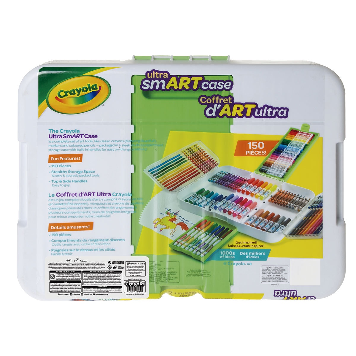 Crayola ultra smart case crayones clásicos, plumones, lápices de colores y hojas blancas 150 piezas