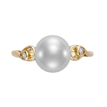 Anillo de Perlas Cultivadas, 8.0-9.0mm, con Diamantes 0.34ctw, de Oro Amarillo de 14K Anillo de Perlas Cultivadas, 8.0-9.0mm, con Diamantes 0.34ctw, de Oro Amarillo de 14K