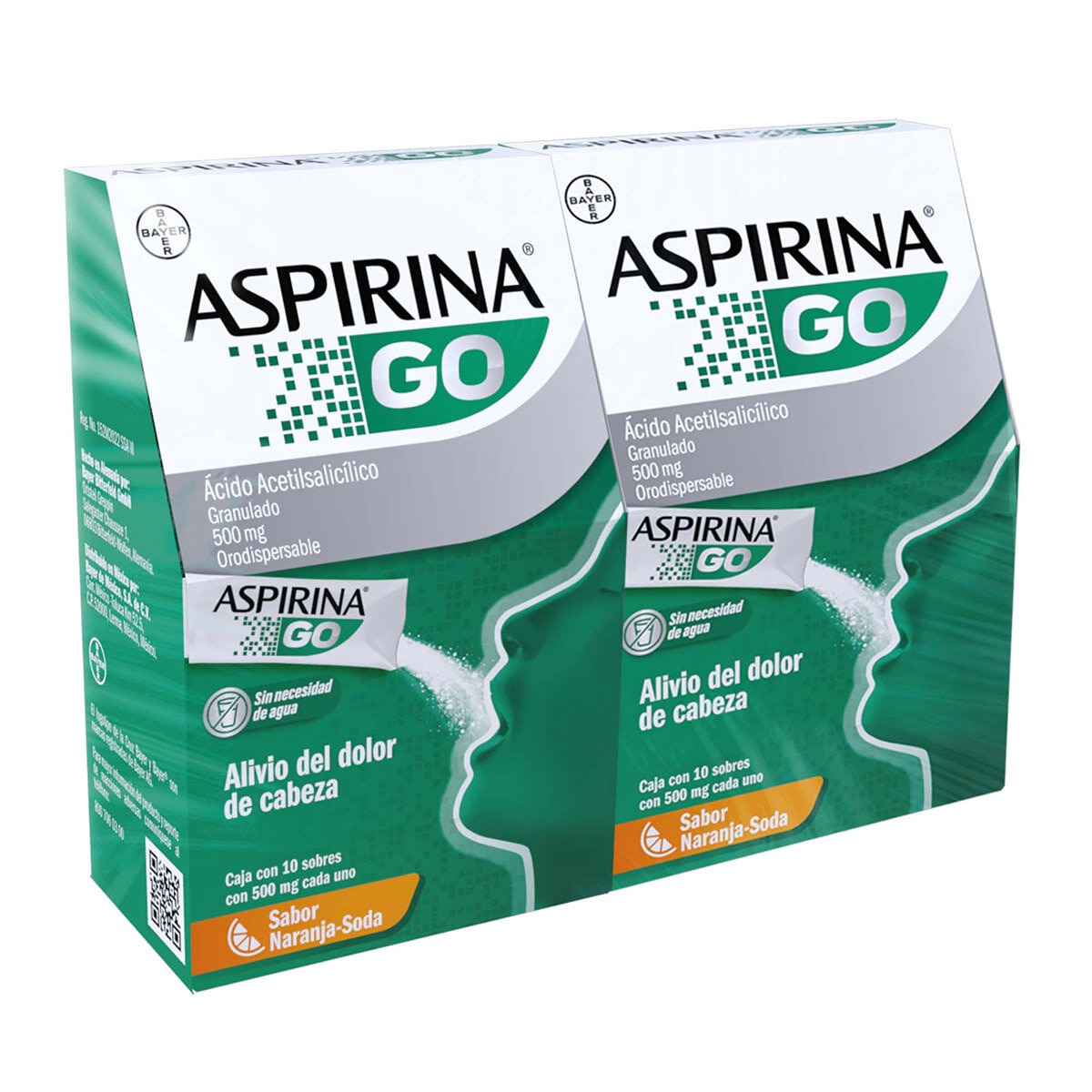 Aspirina Go Sabor Naranja 2 Cajas con 10 Sobres c/u Aspirina Go Sabor Naranja 2 Cajas con 10 Sobres c/u