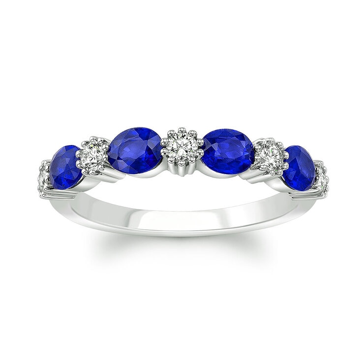 Anillo de Zafiro Azul y Diamantes 0.25ctw, Oro Blanco de 14K Anillo de Zafiro Azul y Diamantes 0.25ctw, Oro Blanco de 14K