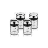 WMF Set de 4 Especieros de Vidrio con Tapa de Acero Inoxidable WMF Set de 4 Especieros de Vidrio con Tapa de Acero Inoxidable