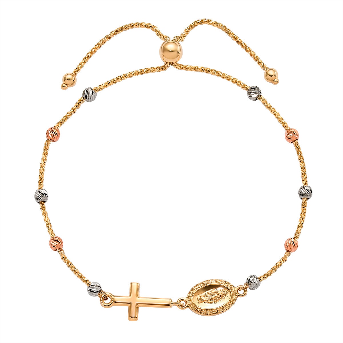 Pulsera Religiosa, Oros Amarillo, Blanco y Rosa de 14K