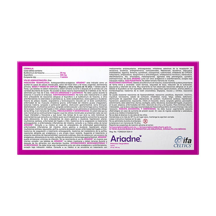 Ariadne 20 mg/400 mg 10 Tabletas Ariadne 20 mg/400 mg 10 Tabletas