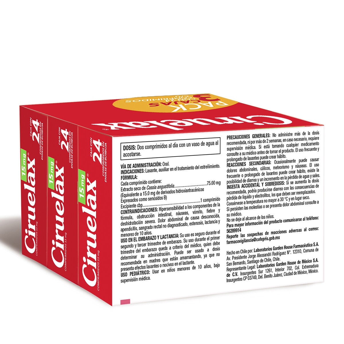 Ciruelax Laxante Comprimidos 15mg 3 cajas de 24