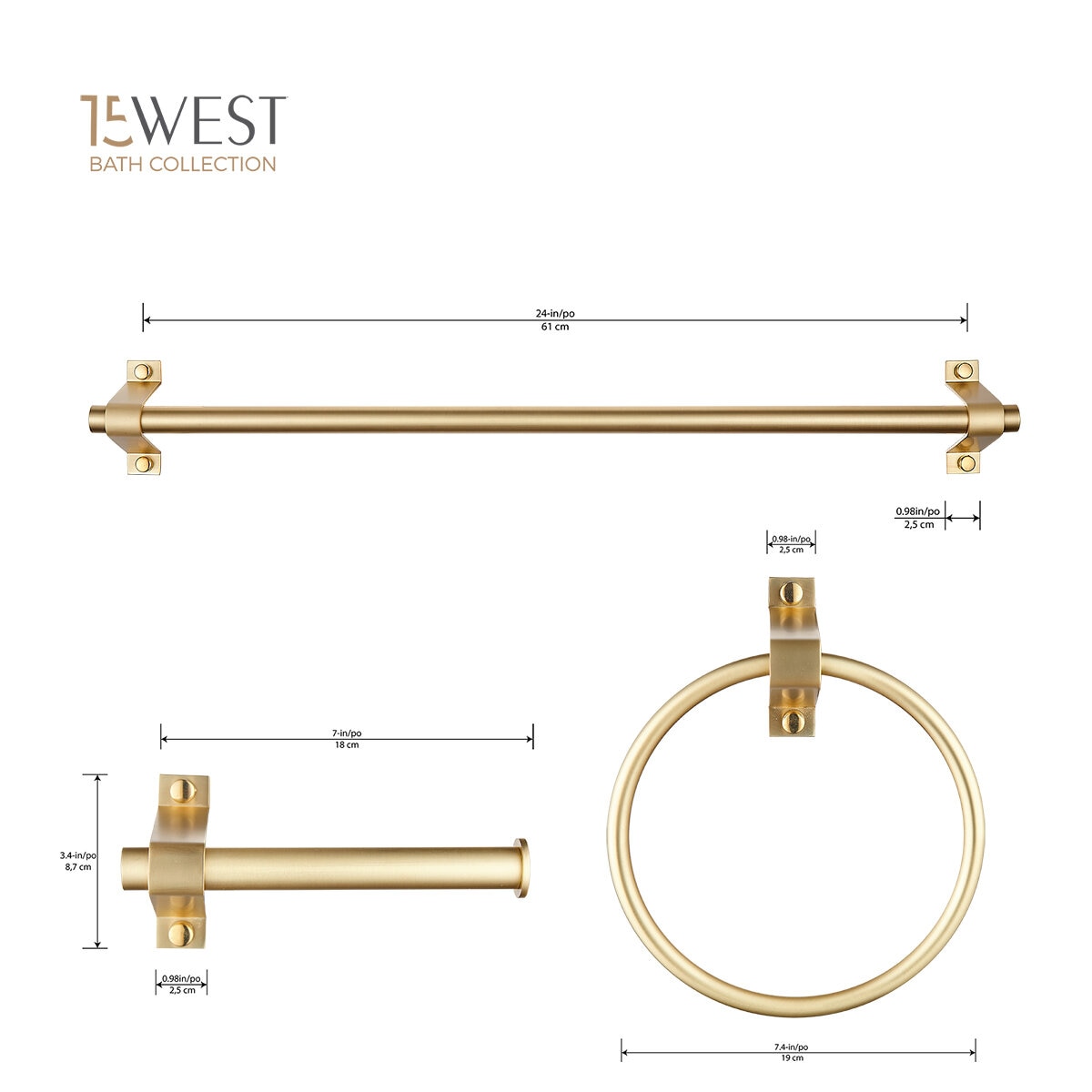 15West, Set de Accesorios para Baño Broadway - Oro Cepillado