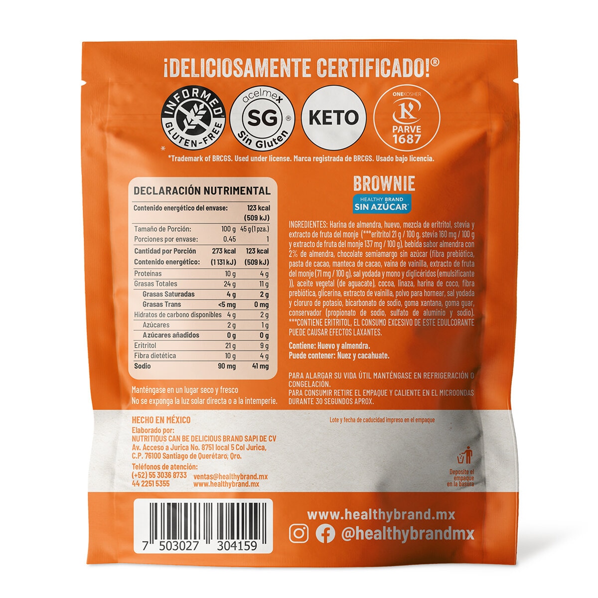 Healthy Brand Brownies Keto 10pzas de 45g c/u Healthy Brand Brownies Keto 10pzas de 45g c/u