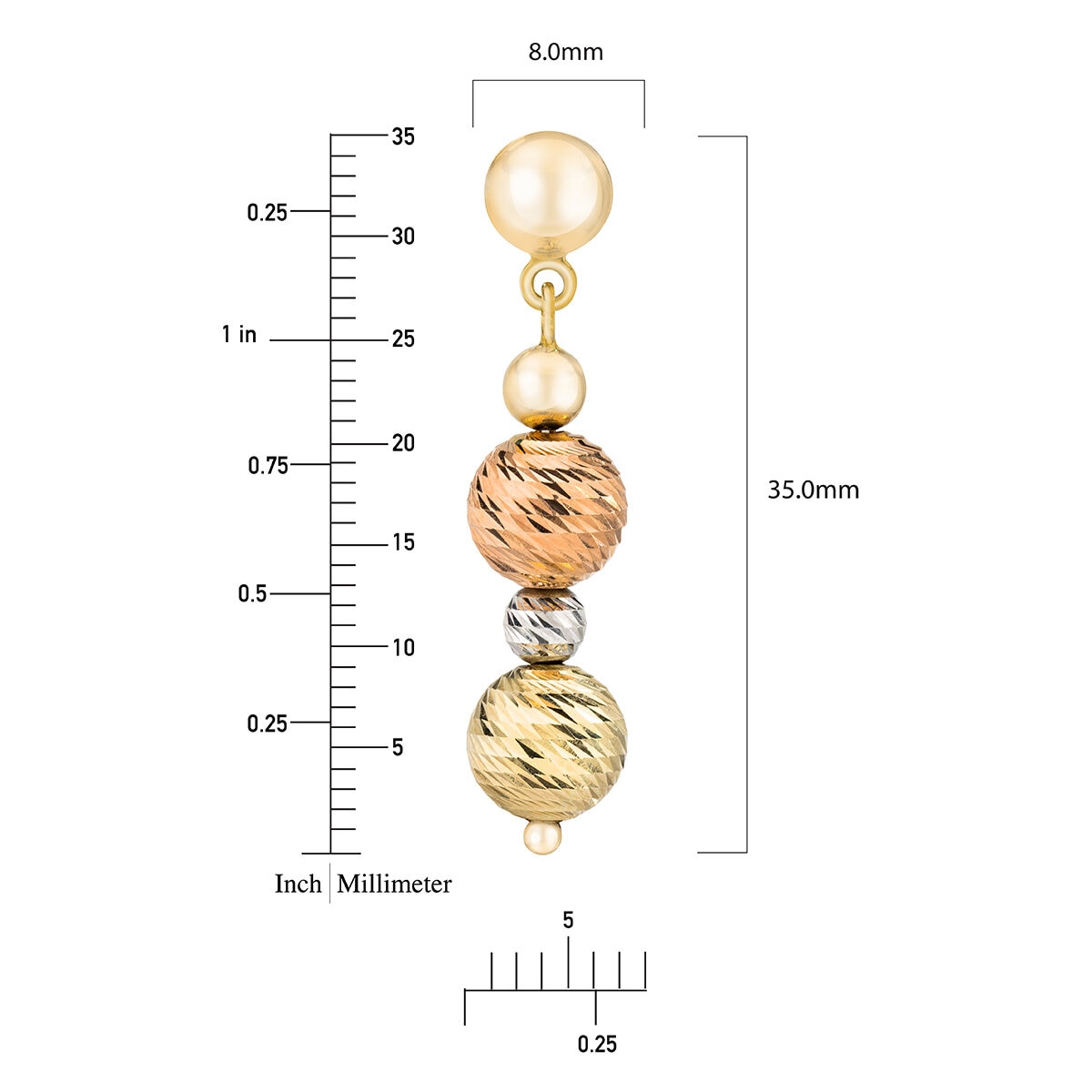 Aretes de Cuentas Multiples Colgantes, de Oro Tricolor de 14K