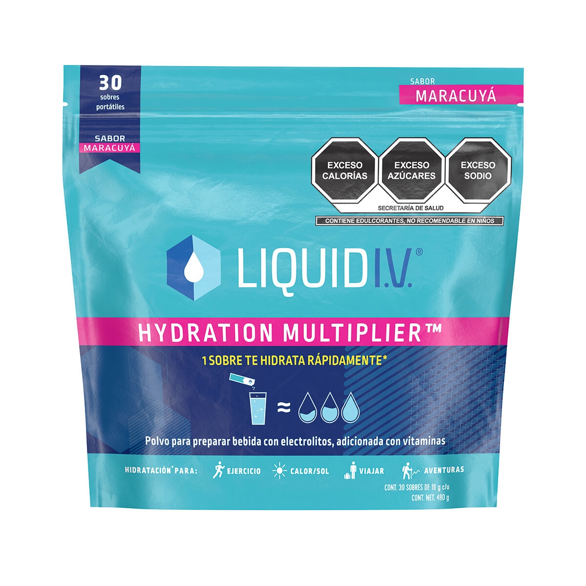 Liquid I.V. Electrolitos en Polvo Sabor Maracuyá 30 pzas de 16 gr