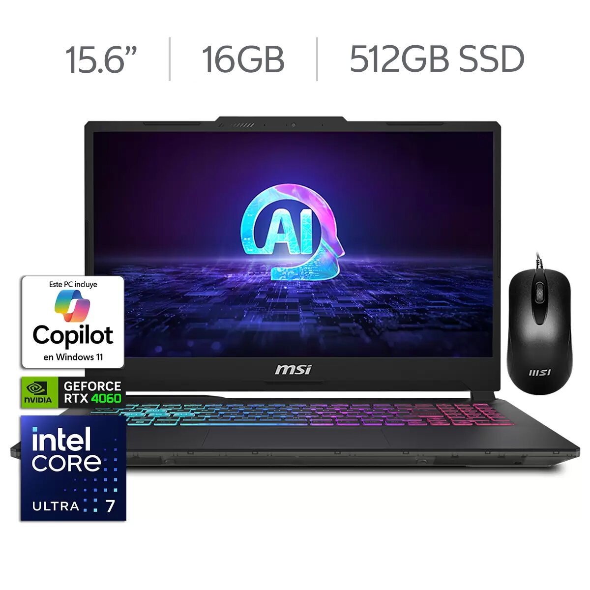 MSI Cyborg Gaming 15 Laptop 15.6'' FHD Intel Core Ultra 7 16GB 512GB SSD + Mouse MSI Cyborg Gaming 15 Laptop 15.6'' FHD Intel Core Ultra 7 16GB 512GB SSD + Mouse