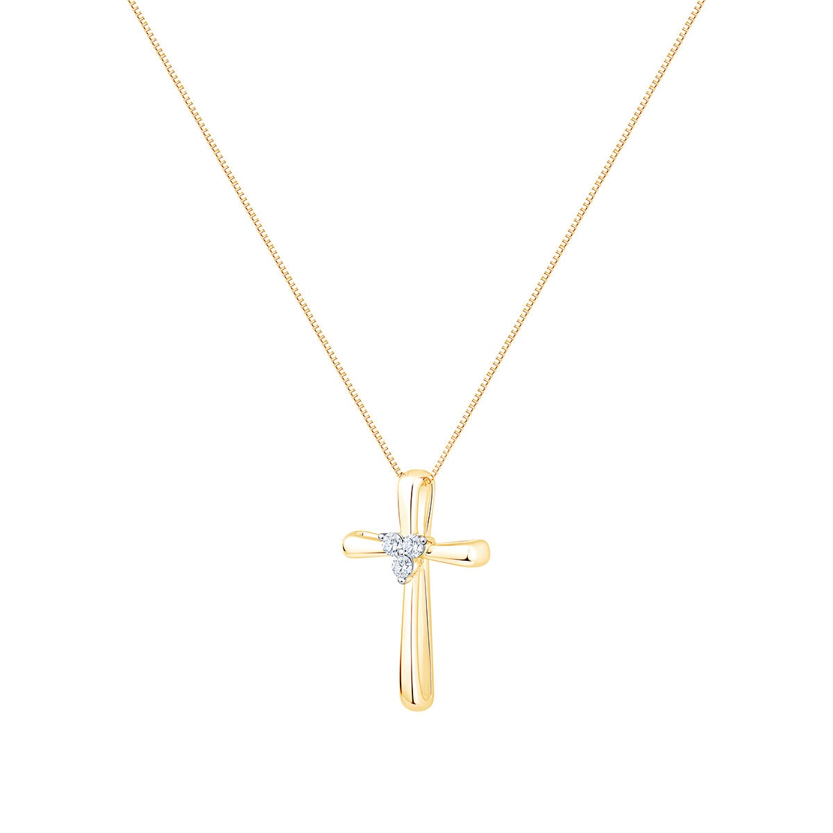 Dije de Cruz de Diamantes, 0.12ctw, Oro Amarillo de 14K, 45.72cm