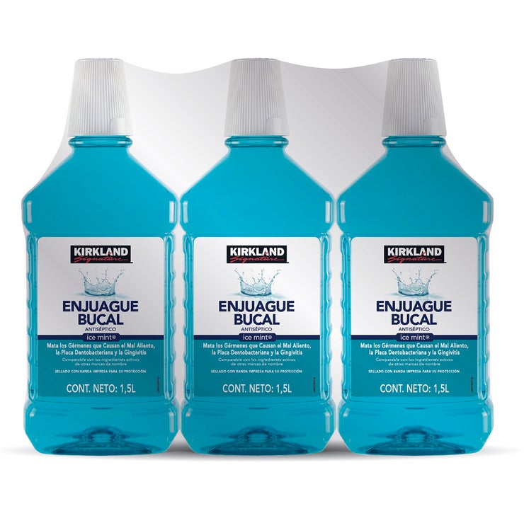 Kirkland Signature, enjuague bucal sabor menta (3 botellas de 1.5L) Kirkland Signature, enjuague bucal sabor menta (3 botellas de 1.5L)
