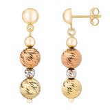 Aretes de Cuentas Multiples Colgantes, de Oro Tricolor de 14K