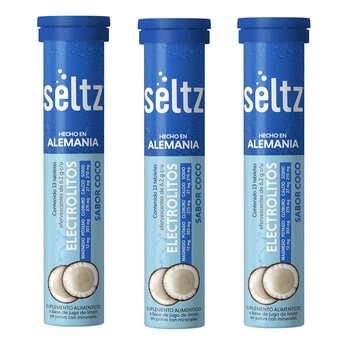 Seltz Electrolitos 3 Tubos con 13 Tabletas Efervescentes c/u Sabor Coco Seltz Electrolitos 3 Tubos con 13 Tabletas Efervescentes c/u Sabor Coco
